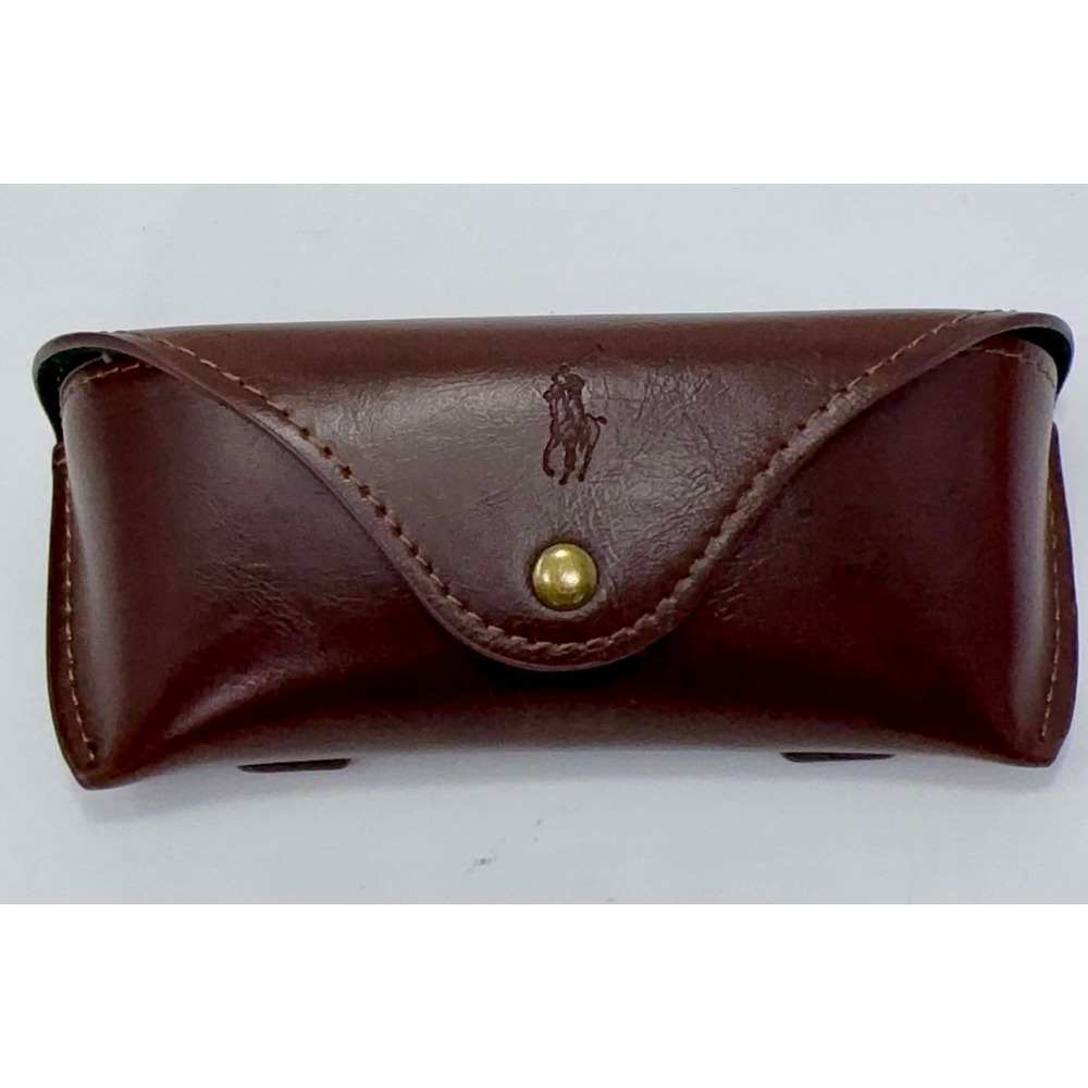 Vtg Polo Ralph Lauren Brown Leather Sunglass Eye Glass Case Green Lined Pony